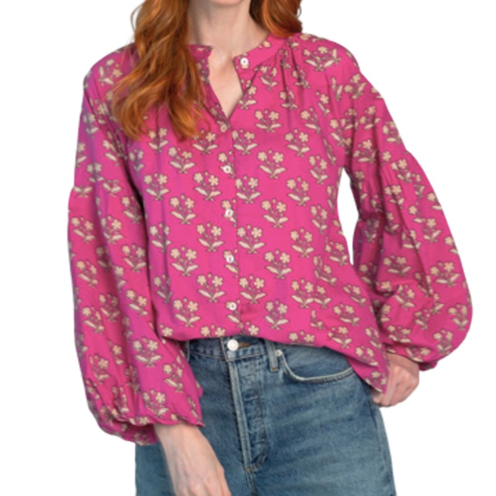 Olivia James The Label Emory Top Blouse botanical plum Floral XS Pink cottage